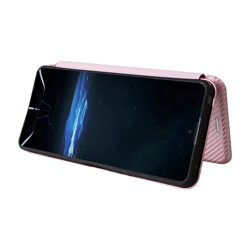 For Sony Xperia 1 VIII Phone Case Carbon Fiber Texture Drop-Proof PU Leather Phone Cover - Rose Gold - 4