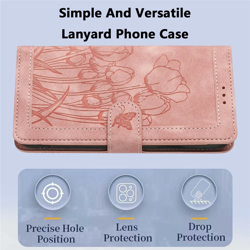 For Google Pixel 11 Pro XL Case Tulip Leather Phone Cover with 5 Card Slots Wallet - Pink - 7
