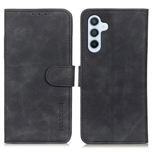 KHAZNEH For Samsung Galaxy A54 5G Magnetic Clasp PU Leather Retro Texture Phone Cover Folio Flip Wallet Stand Case - Black - 1