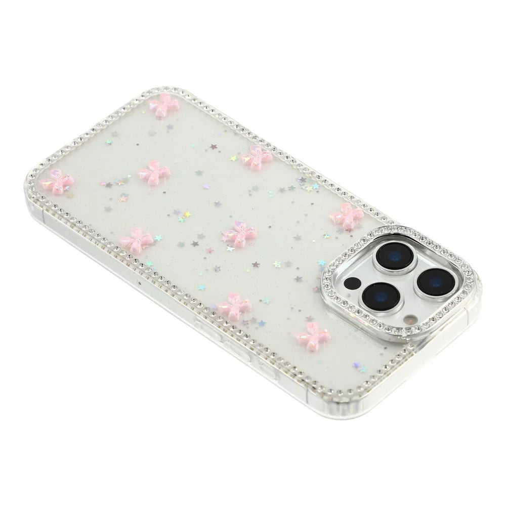 For iPhone 16 Pro Case Rhinestone Aurora Butterfly Bow Glitter TPU + PC IMD Phone Cover - Glitter Little Stars - 5