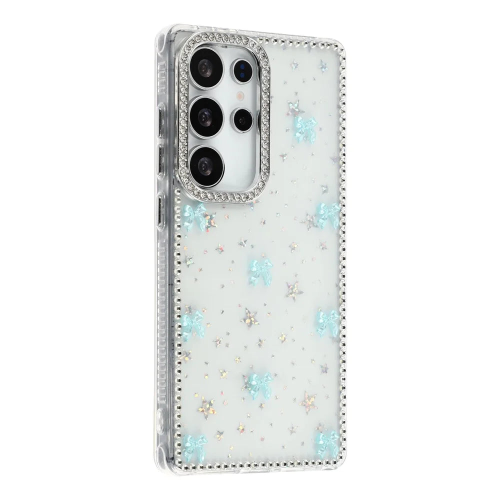 For Samsung Galaxy S25 Ultra Case Rhinestone Aurora Butterfly Bow Glitter TPU + PC IMD Phone Cover - Starry Transparent - 1