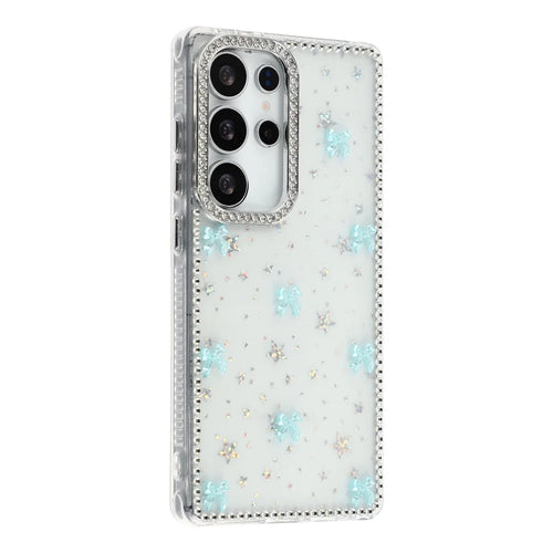 For Samsung Galaxy S25 Ultra Case Rhinestone Aurora Butterfly Bow Glitter TPU + PC IMD Phone Cover - Starry Transparent - 1