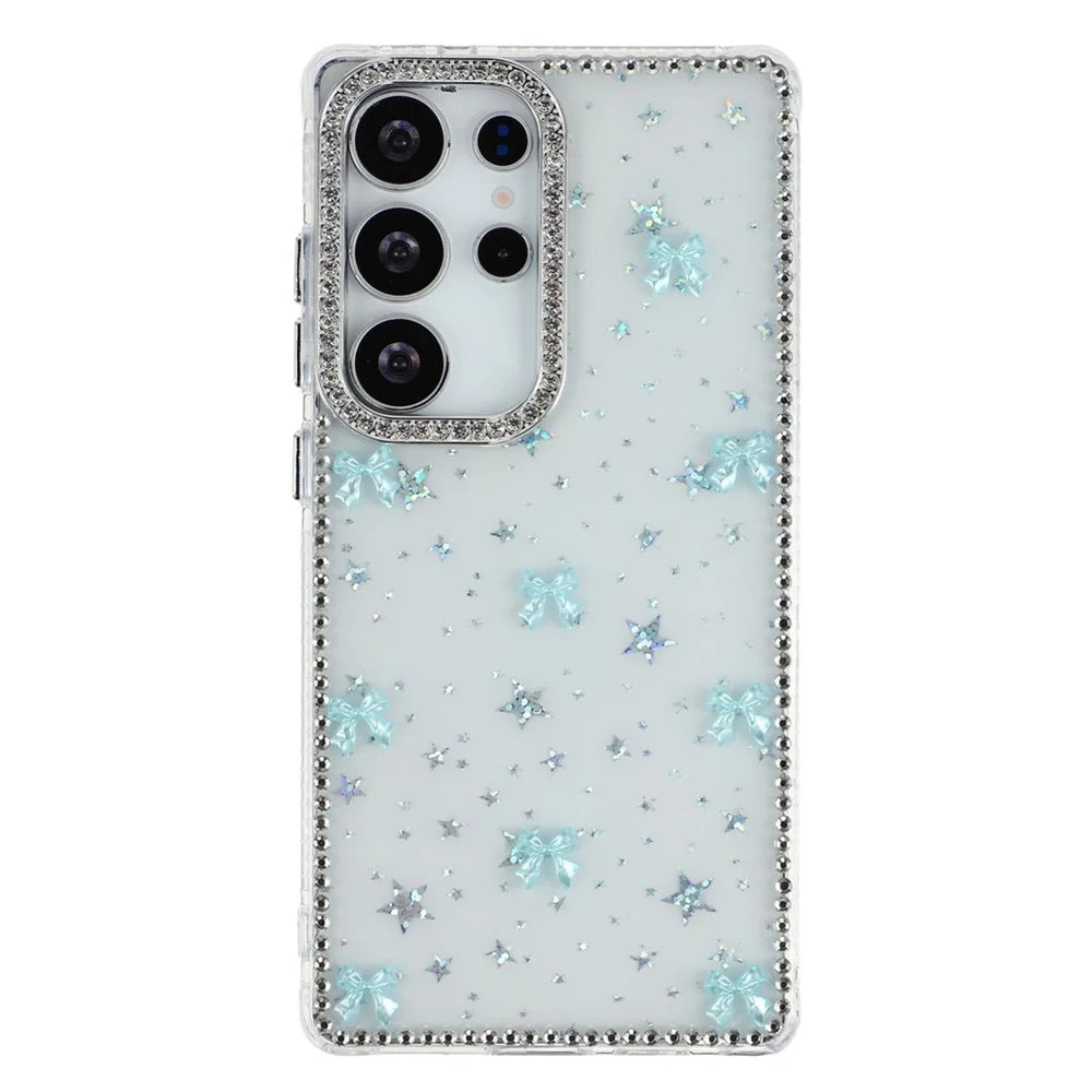 For Samsung Galaxy S25 Ultra Case Rhinestone Aurora Butterfly Bow Glitter TPU + PC IMD Phone Cover - Starry Transparent - 3