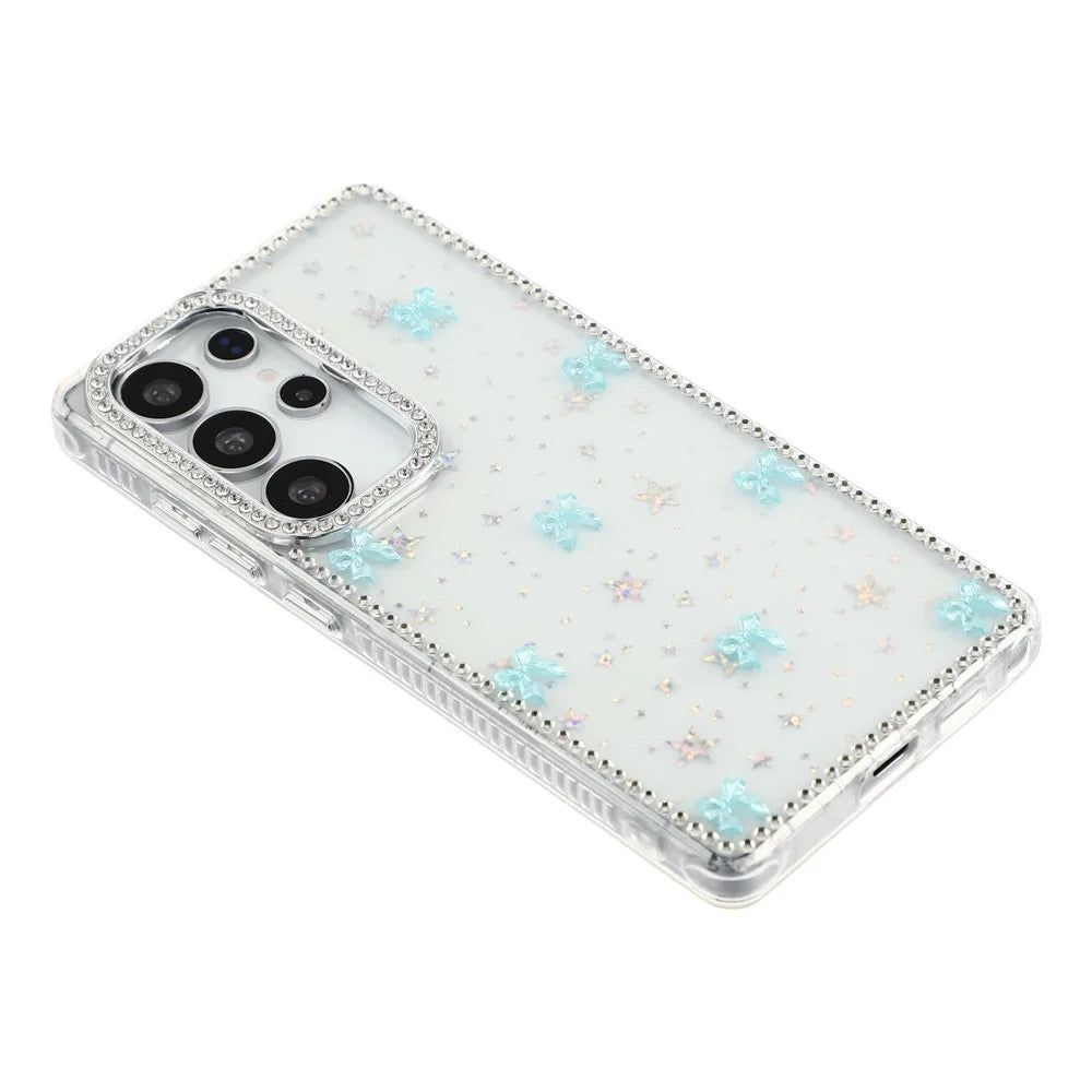 For Samsung Galaxy S25 Ultra Case Rhinestone Aurora Butterfly Bow Glitter TPU + PC IMD Phone Cover - Starry Transparent - 4