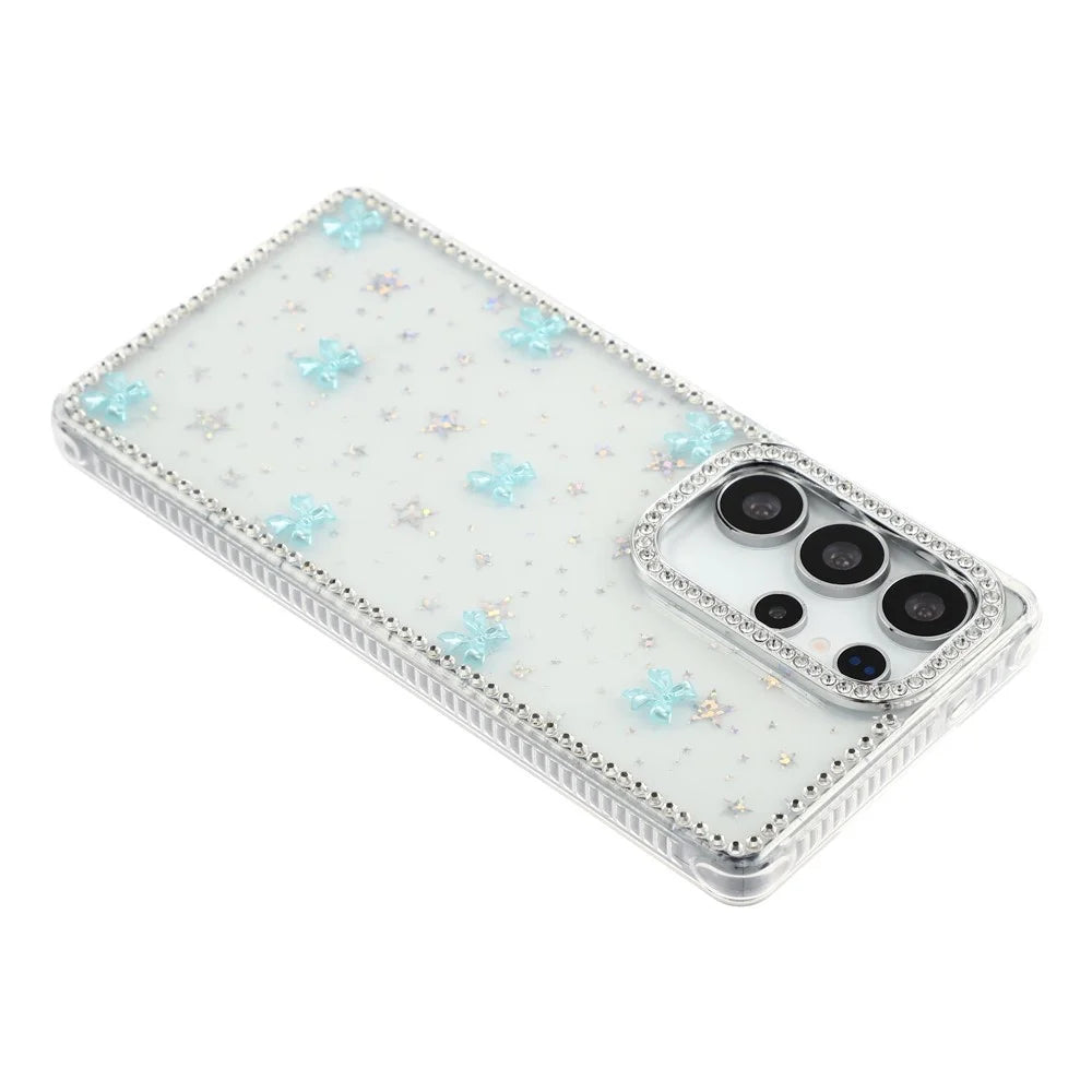 For Samsung Galaxy S25 Ultra Case Rhinestone Aurora Butterfly Bow Glitter TPU + PC IMD Phone Cover - Starry Transparent - 5
