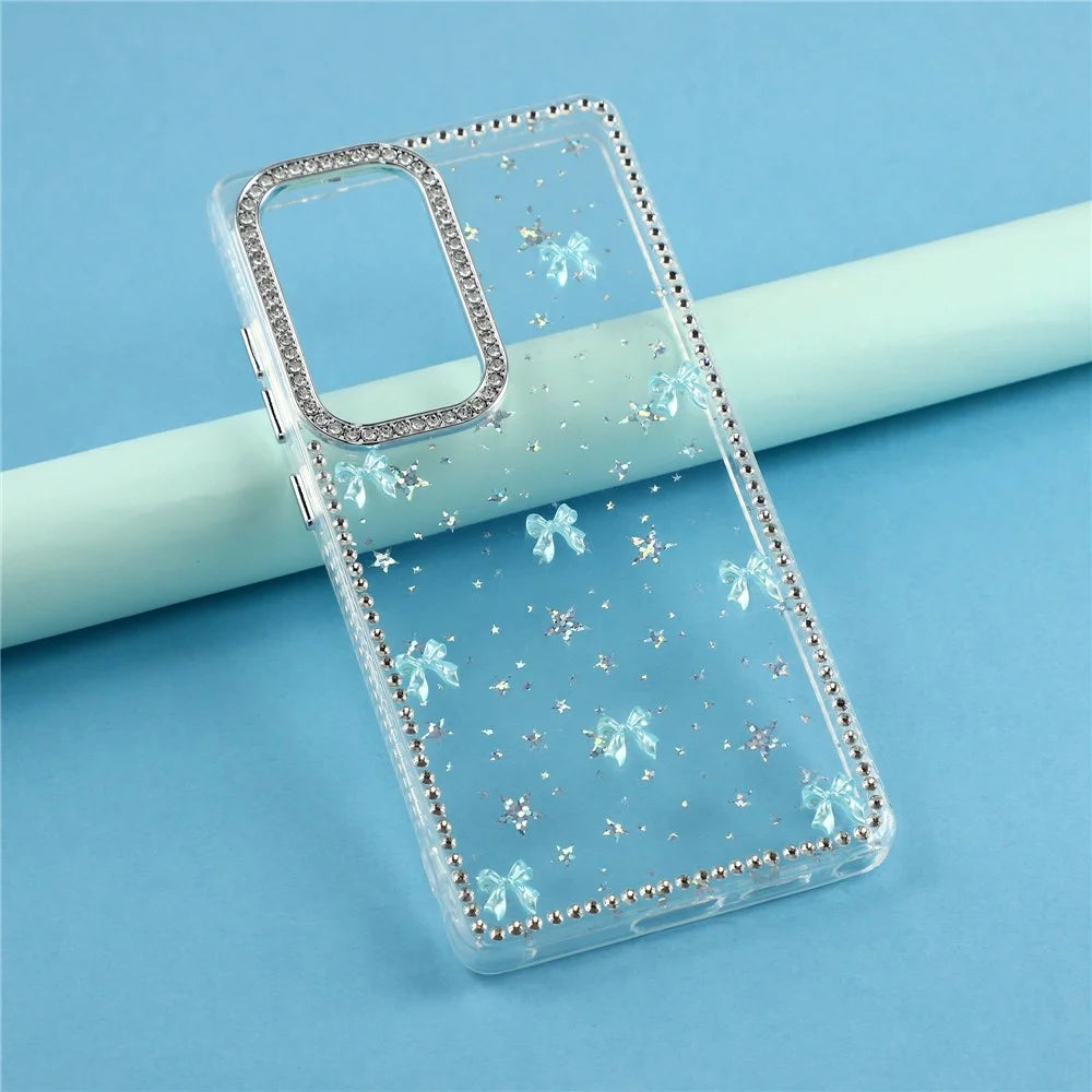 For Samsung Galaxy S25 Ultra Case Rhinestone Aurora Butterfly Bow Glitter TPU + PC IMD Phone Cover - Starry Transparent - 6