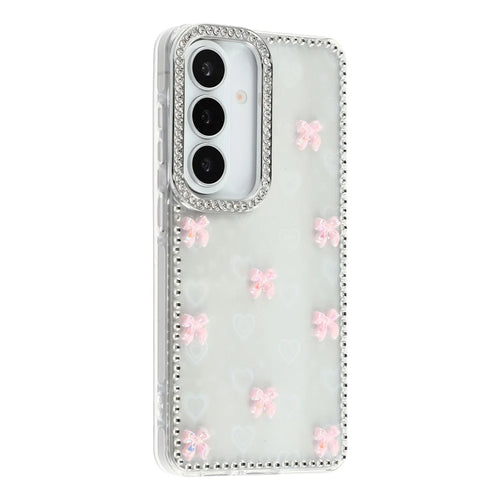 For Samsung Galaxy S26 Case Rhinestone Aurora Butterfly Bow Glitter TPU + PC IMD Phone Cover - Heart Transparent - 1
