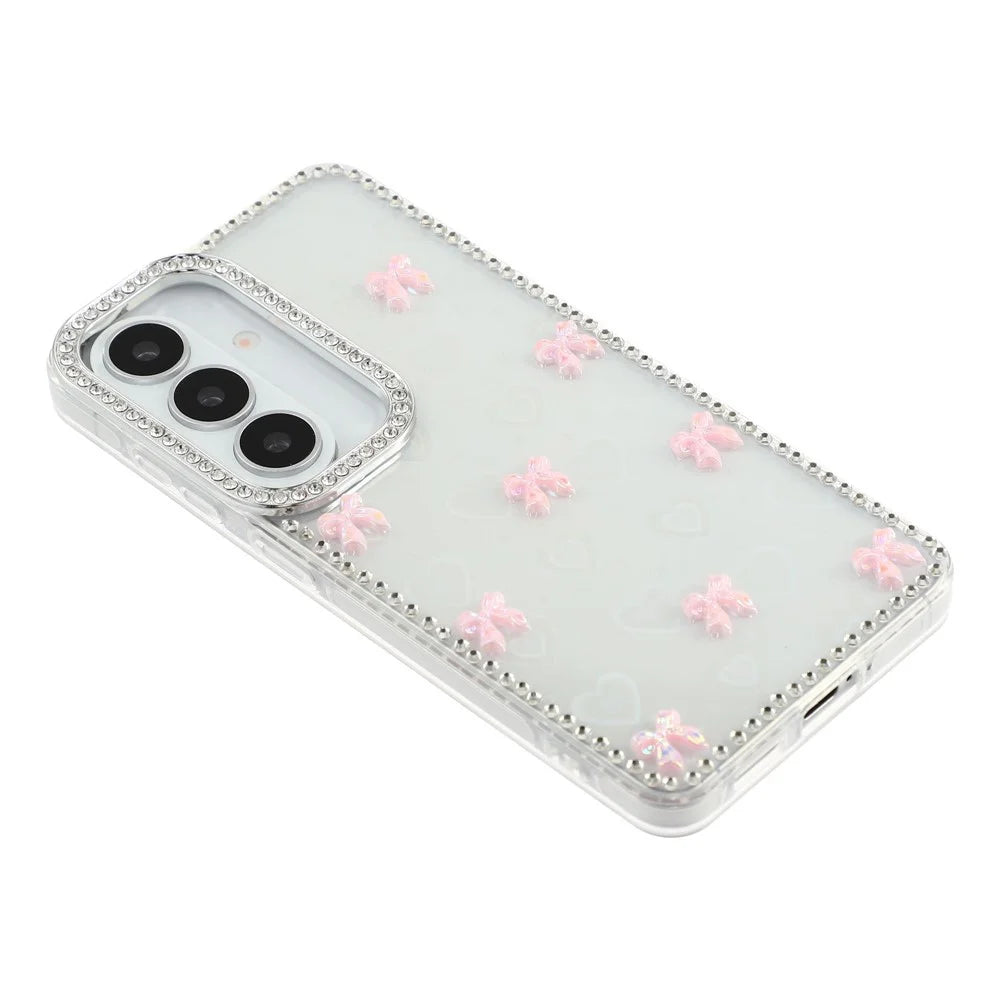 For Samsung Galaxy S26 Case Rhinestone Aurora Butterfly Bow Glitter TPU + PC IMD Phone Cover - Heart Transparent - 4