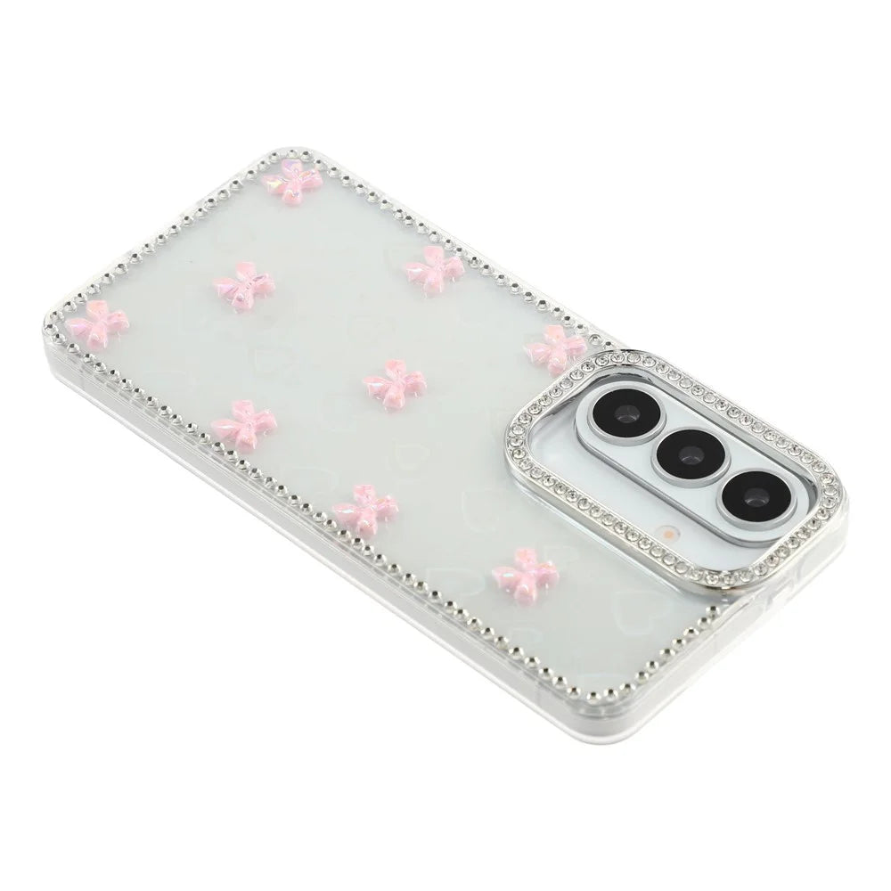 For Samsung Galaxy S26 Case Rhinestone Aurora Butterfly Bow Glitter TPU + PC IMD Phone Cover - Heart Transparent - 5