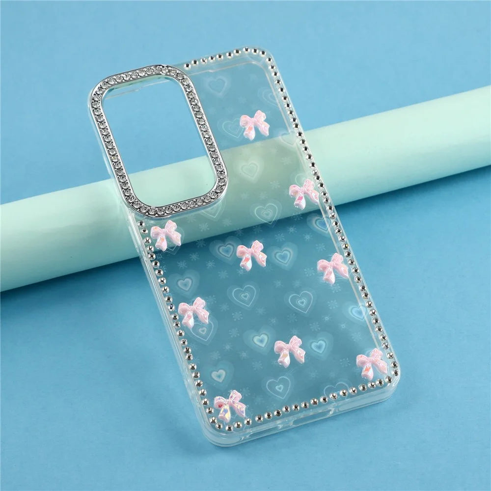 For Samsung Galaxy S26 Case Rhinestone Aurora Butterfly Bow Glitter TPU + PC IMD Phone Cover - Heart Transparent - 6