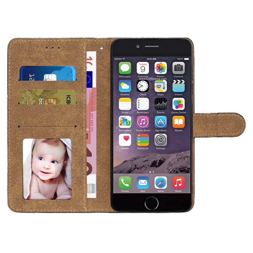 Phone Case for iPhone 6 / 6s / 7 / 8 4.7-inch / iPhone SE (2022) / SE (2020) Lines Imprinted Anti-Drop Stand Case Crazy Horse Texture PU Leather Cover with Strap - Black - 2