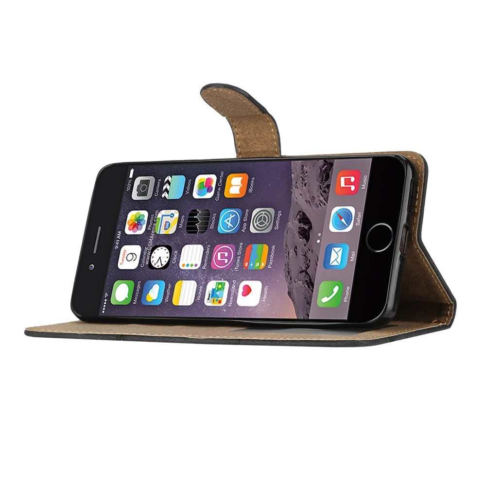 Phone Case for iPhone 6 / 6s / 7 / 8 4.7-inch / iPhone SE (2022) / SE (2020) Lines Imprinted Anti-Drop Stand Case Crazy Horse Texture PU Leather Cover with Strap - Black - 3
