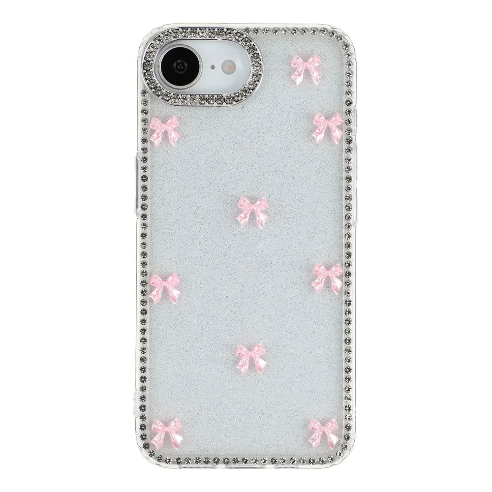 For iPhone 17e / 16e Case Rhinestone Aurora Butterfly Bow Glitter TPU + PC IMD Phone Cover - Glitter Transparent - 2