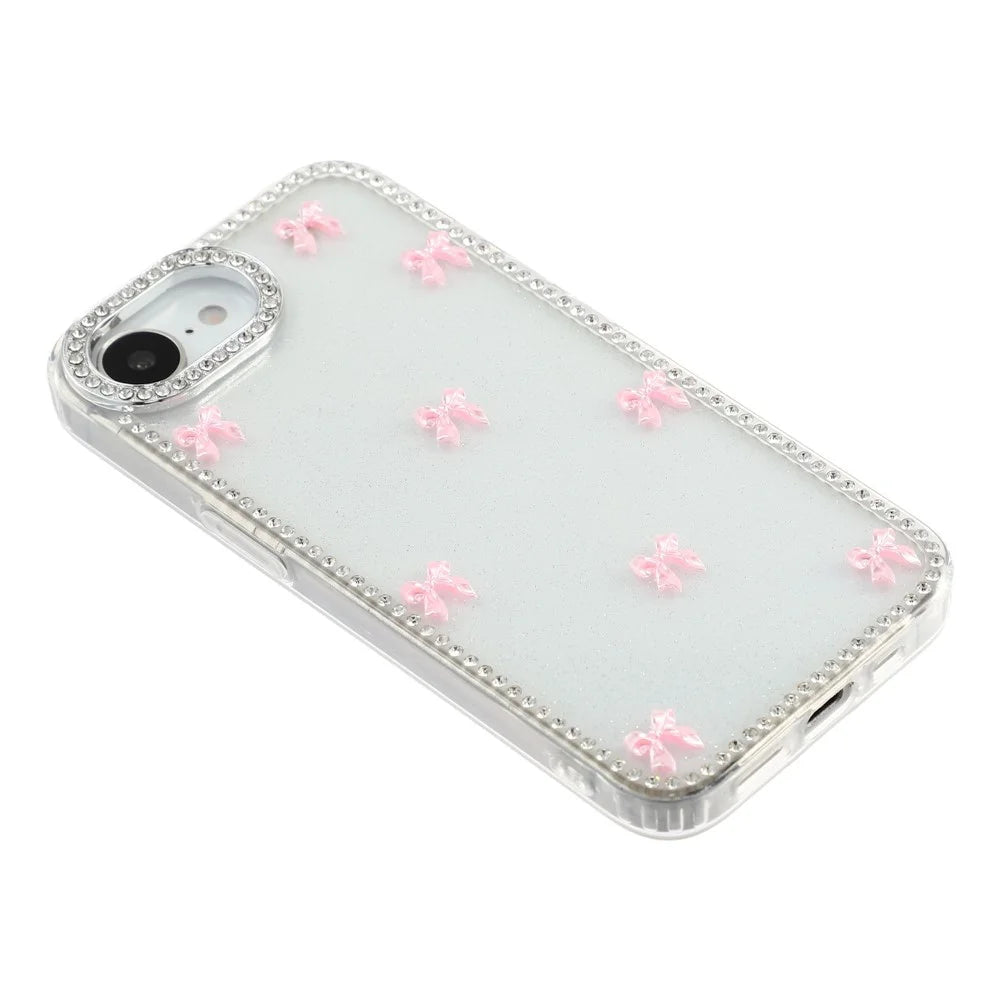 For iPhone 17e / 16e Case Rhinestone Aurora Butterfly Bow Glitter TPU + PC IMD Phone Cover - Glitter Transparent - 4