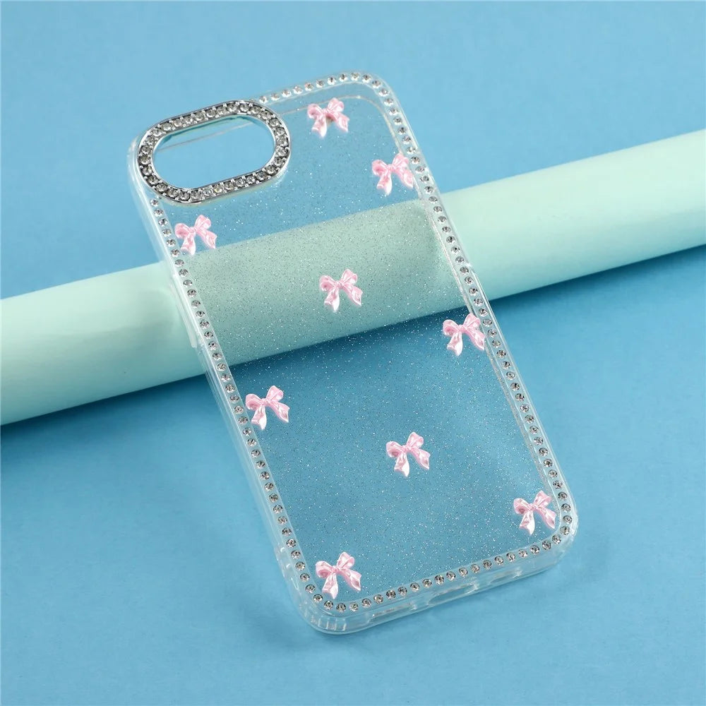For iPhone 17e / 16e Case Rhinestone Aurora Butterfly Bow Glitter TPU + PC IMD Phone Cover - Glitter Transparent - 6