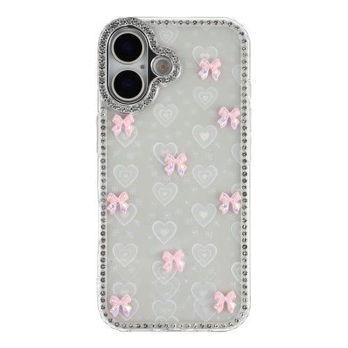 For iPhone 17 Case Rhinestone Aurora Butterfly Bow Glitter TPU + PC IMD Phone Cover - Heart Transparent - 1