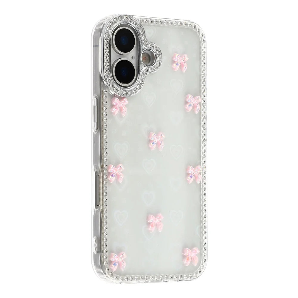 For iPhone 17 Case Rhinestone Aurora Butterfly Bow Glitter TPU + PC IMD Phone Cover - Heart Transparent - 3