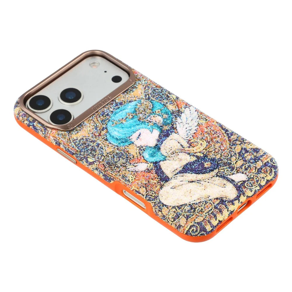 JAUCASE for iPhone 17 Pro Magnetic Case Glitter Angel Pattern Shockproof TPU PC Cover - Orange - 4