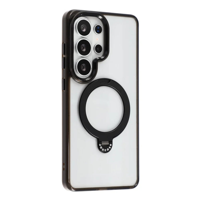 JAUCASE For Samsung Galaxy S26 Ultra Case with Rotating Kickstand TPU + PC Clear Phone Back Cover - Transparent Black - 1