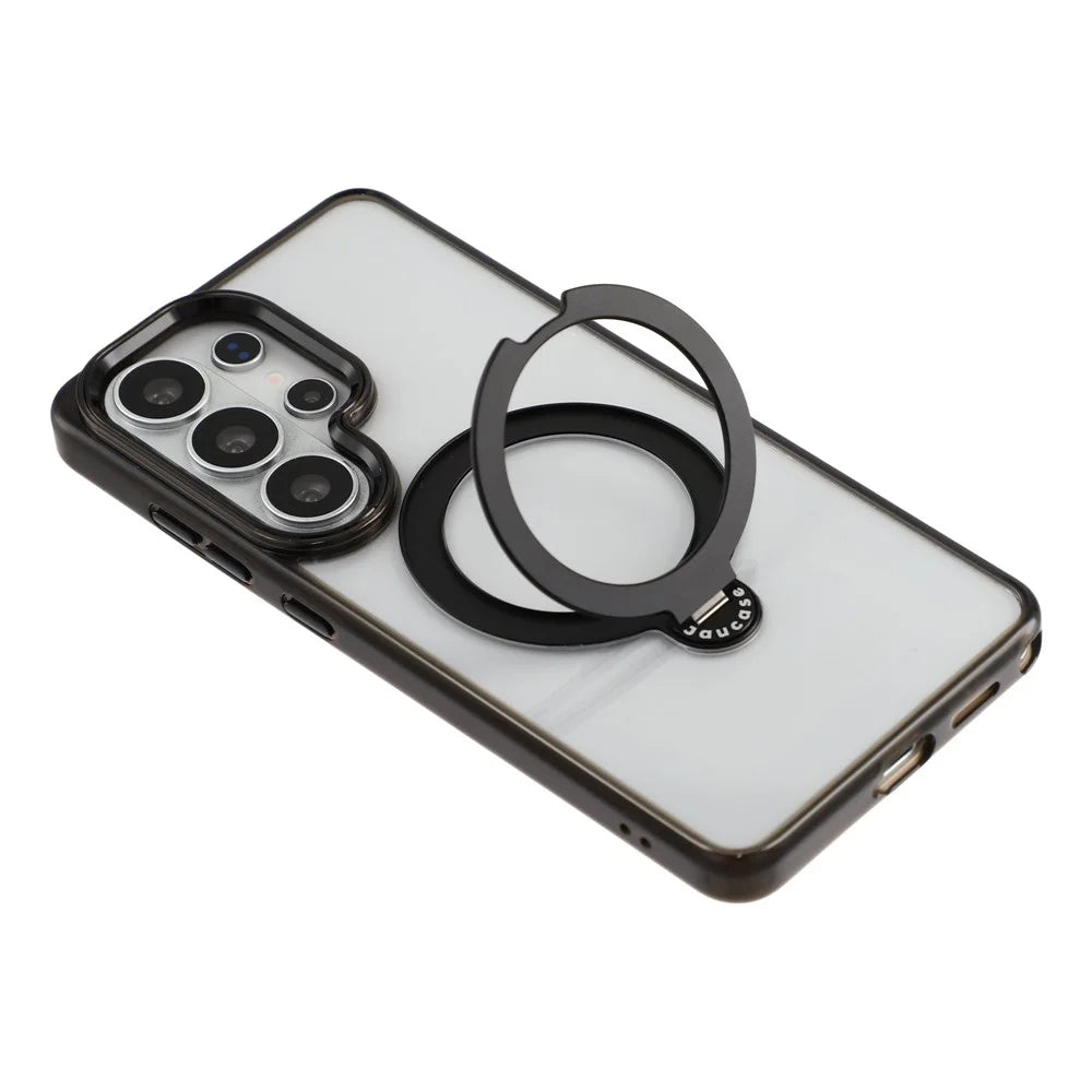 JAUCASE For Samsung Galaxy S26 Ultra Case with Rotating Kickstand TPU + PC Clear Phone Back Cover - Transparent Black - 6
