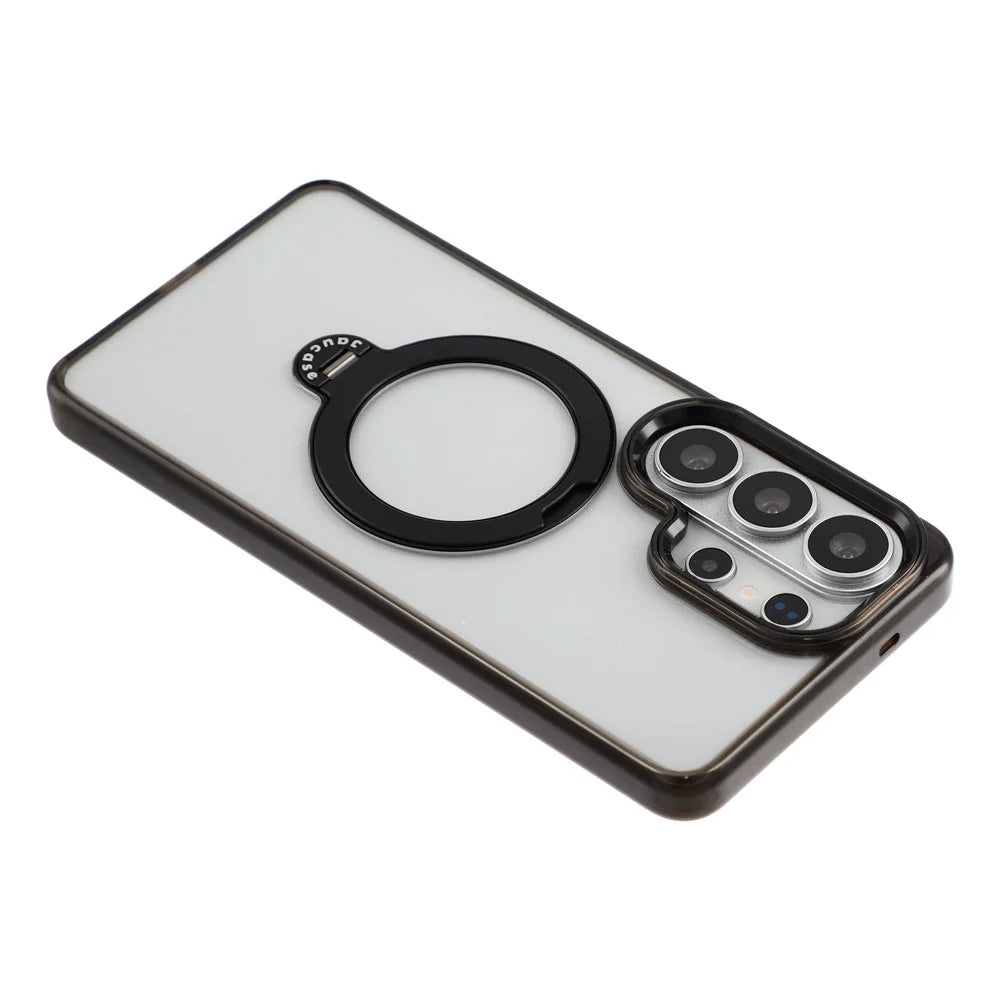 JAUCASE For Samsung Galaxy S26 Ultra Case with Rotating Kickstand TPU + PC Clear Phone Back Cover - Transparent Black - 7