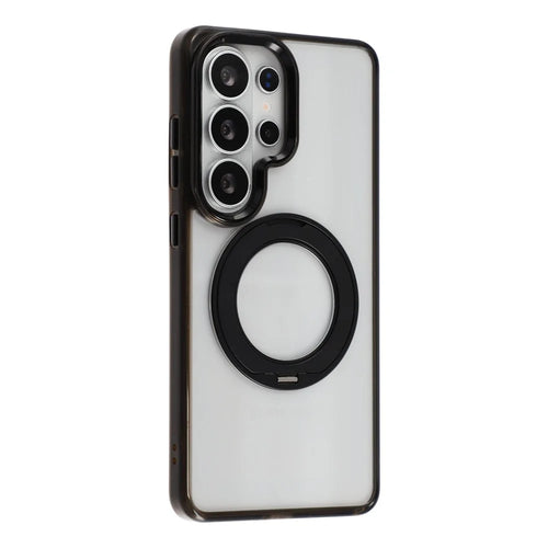 JAUCASE for Samsung Galaxy S26 Ultra Magnetic Case with 360° Rotating Ring Stand Clear TPU PC Shockproof Protective Cover - Transparent Black - 1