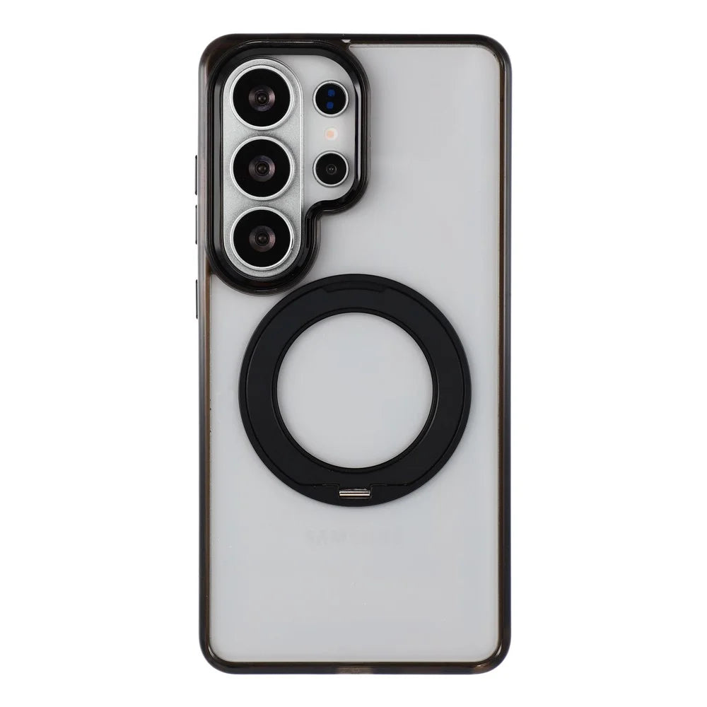 JAUCASE for Samsung Galaxy S26 Ultra Magnetic Case with 360° Rotating Ring Stand Clear TPU PC Shockproof Protective Cover - Transparent Black - 2