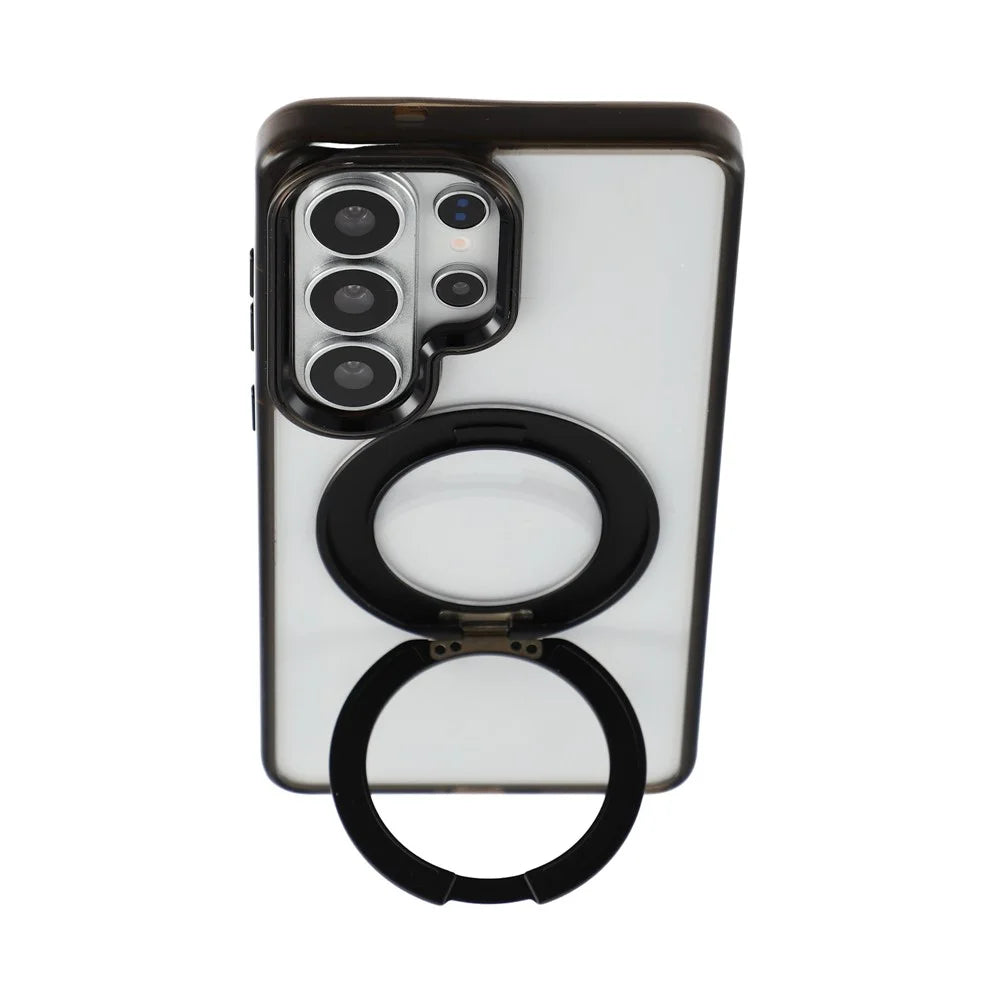 JAUCASE for Samsung Galaxy S26 Ultra Magnetic Case with 360° Rotating Ring Stand Clear TPU PC Shockproof Protective Cover - Transparent Black - 4