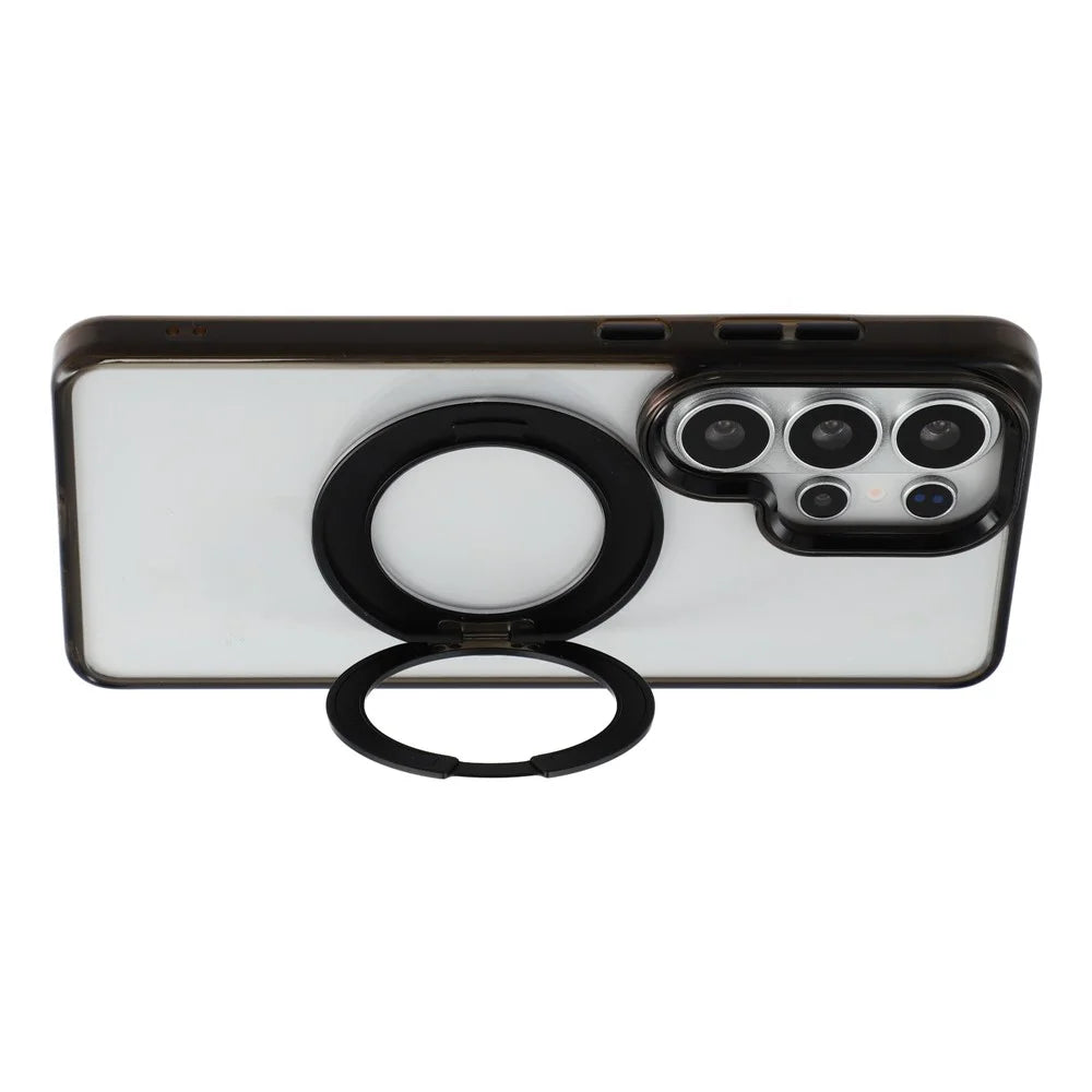 JAUCASE for Samsung Galaxy S26 Ultra Magnetic Case with 360° Rotating Ring Stand Clear TPU PC Shockproof Protective Cover - Transparent Black - 5