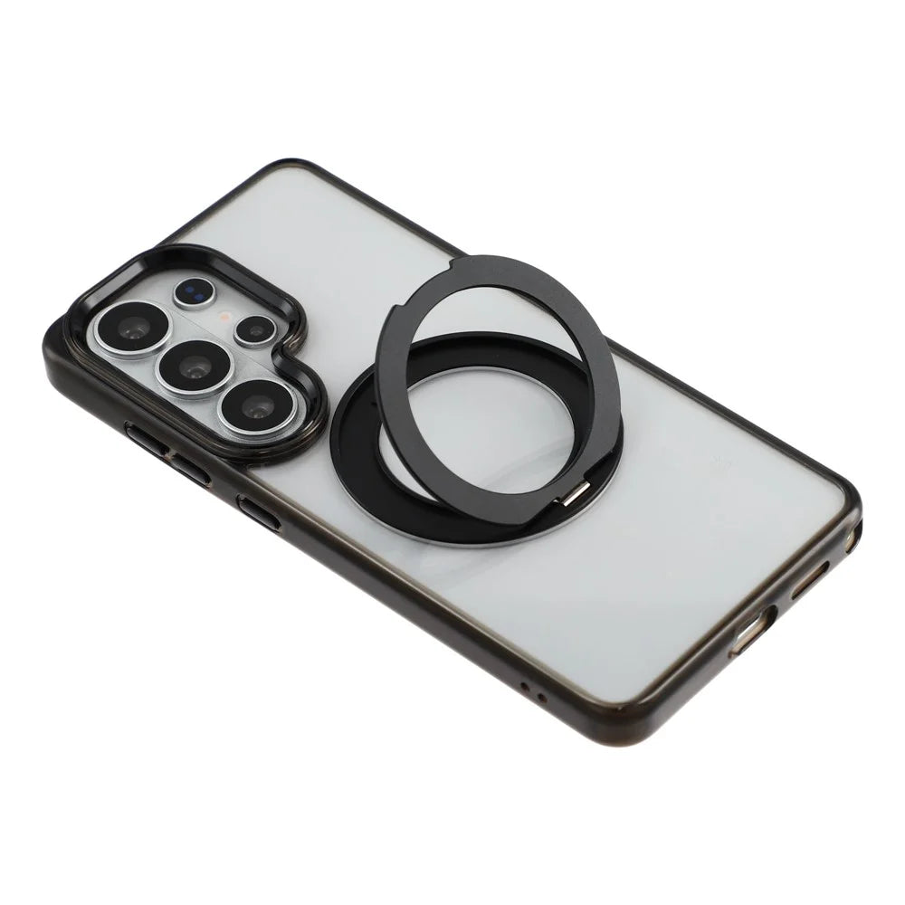 JAUCASE for Samsung Galaxy S26 Ultra Magnetic Case with 360° Rotating Ring Stand Clear TPU PC Shockproof Protective Cover - Transparent Black - 6