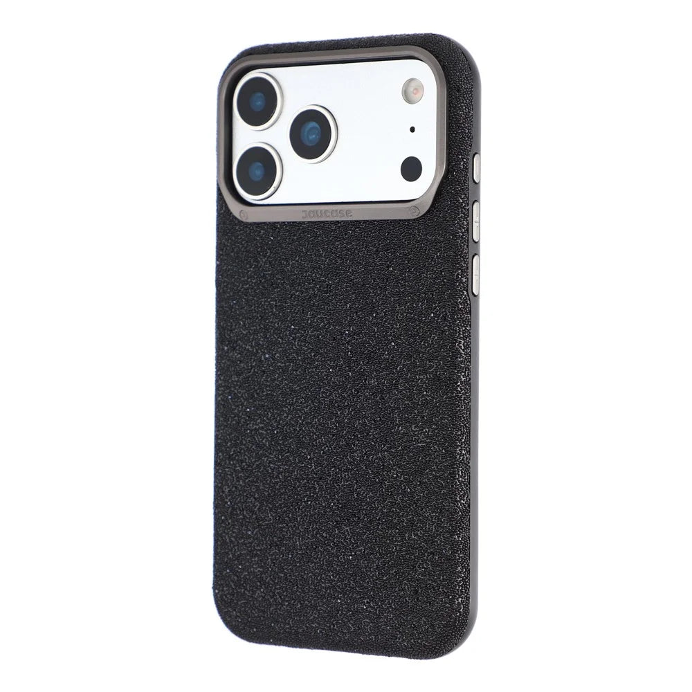 JAUCASE for iPhone 17 Pro Magnetic Case Glitter Caviar Craft Finish Shockproof TPU PC Cover - Black - 4