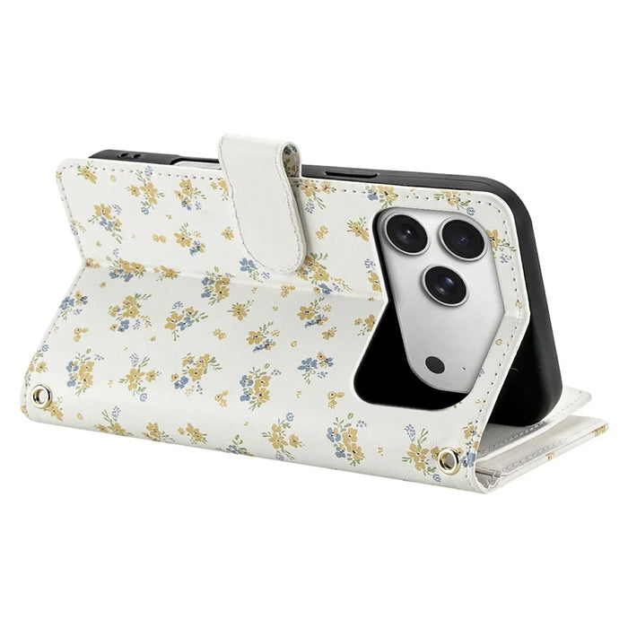 For iPhone 18 Pro / 17 Pro Leather Case with Wrist Strap  /  Shoulder Strap Rhombic Floral Pattern Zipper Wallet Phone Cover - A5 - 5