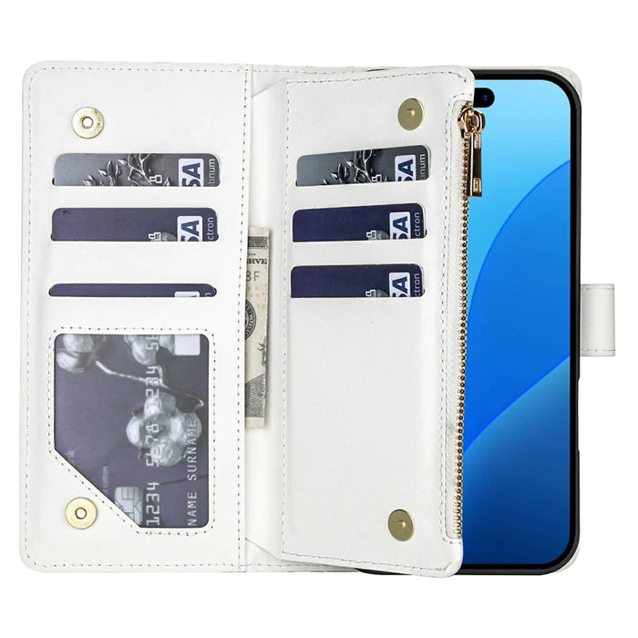 For iPhone Air Leather Case with Wrist Strap  /  Shoulder Strap Rhombic Floral Pattern Zipper Wallet Phone Cover - A1 - 2
