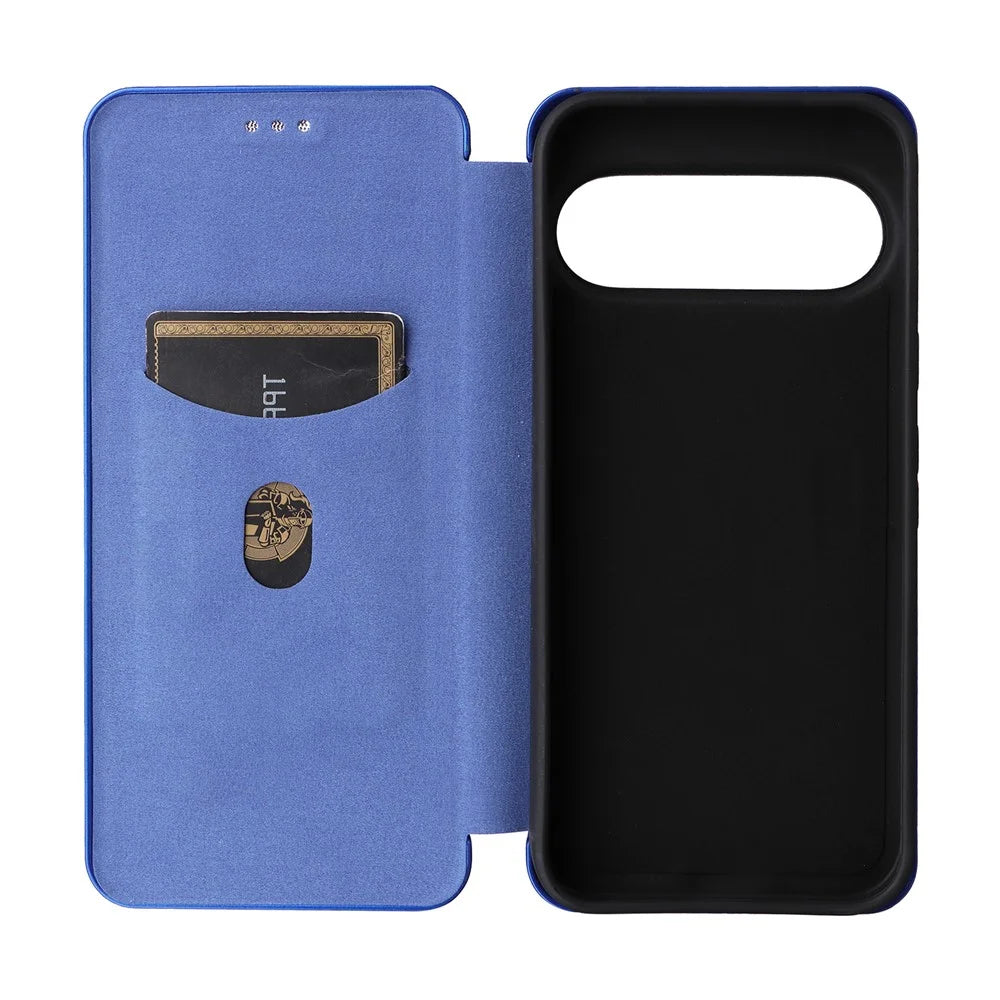 For Google Pixel 11  /  Pixel 11 Pro Case Carbon Fiber Texture Drop-Proof PU Leather Phone Cover - Blue - 3