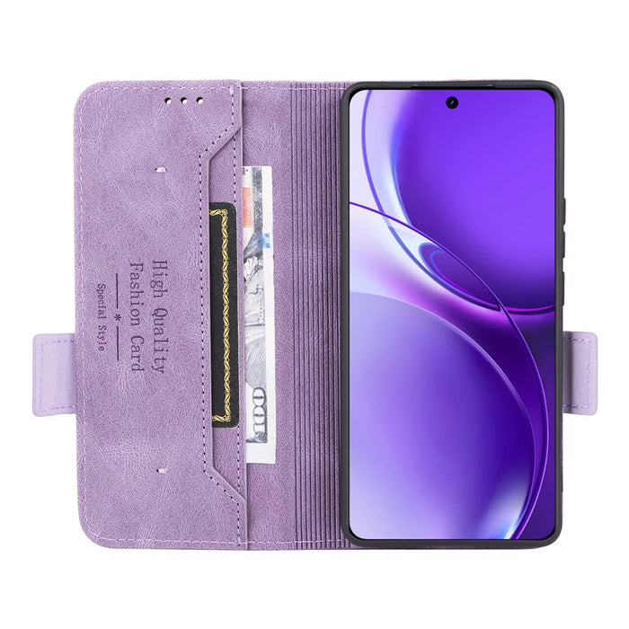 For Realme P4 Power 5G Case Leather Wallet Flip Phone Cover with Hardware Decor - Purple - 3