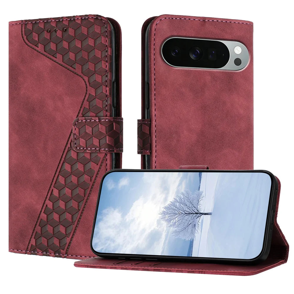 For Google Pixel 11 Pro XL Leather Case 7-Shaped Pattern Wallet Stand Shockproof Phone Cover - Brown - 1