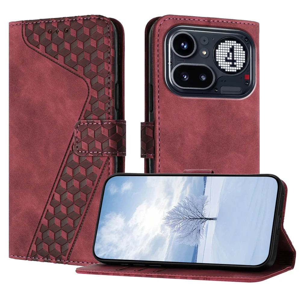 For Nothing Phone (4a) Pro Leather Case 7-Shaped Pattern Wallet Stand Shockproof Phone Cover - Brown - 1