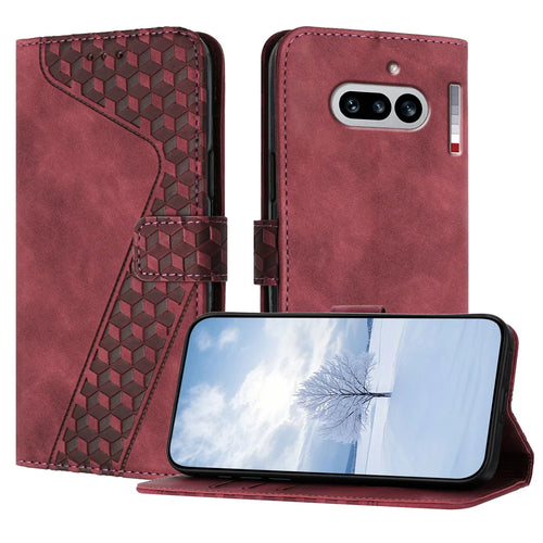 For Nothing Phone (4a) Leather Case 7-Shaped Pattern Wallet Stand Shockproof Phone Cover - Brown - 1