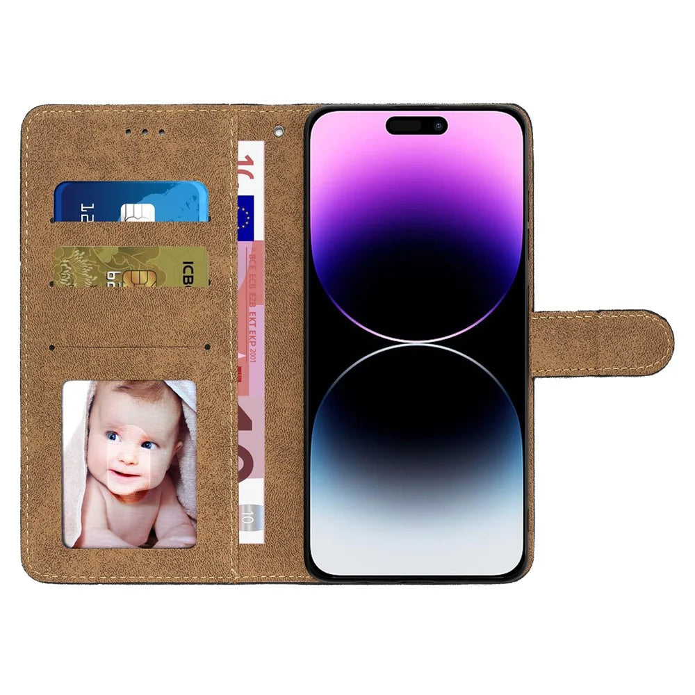 For iPhone 14 Pro Max Crazy Horse Texture PU Leather Flip Case Imprinted Lines Stand Wallet Folio Cover with Strap - Rose Gold - 2