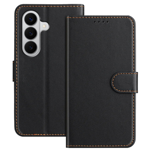 For Samsung Galaxy A27 5G Leather Case Wallet Stand Solid Color Anti Drop Phone Cover - Black - 1