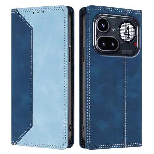 For Nothing Phone (4a) Pro Leather Case Skin Touch Color Splicing RFID Blocking Wallet Stand Phone Cover - Dark Blue / Blue - 1