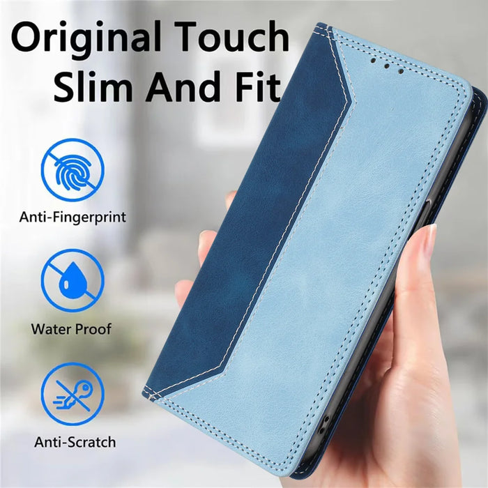 For Nothing Phone (4a) Pro Leather Case Skin Touch Color Splicing RFID Blocking Wallet Stand Phone Cover - Dark Blue / Blue - 7