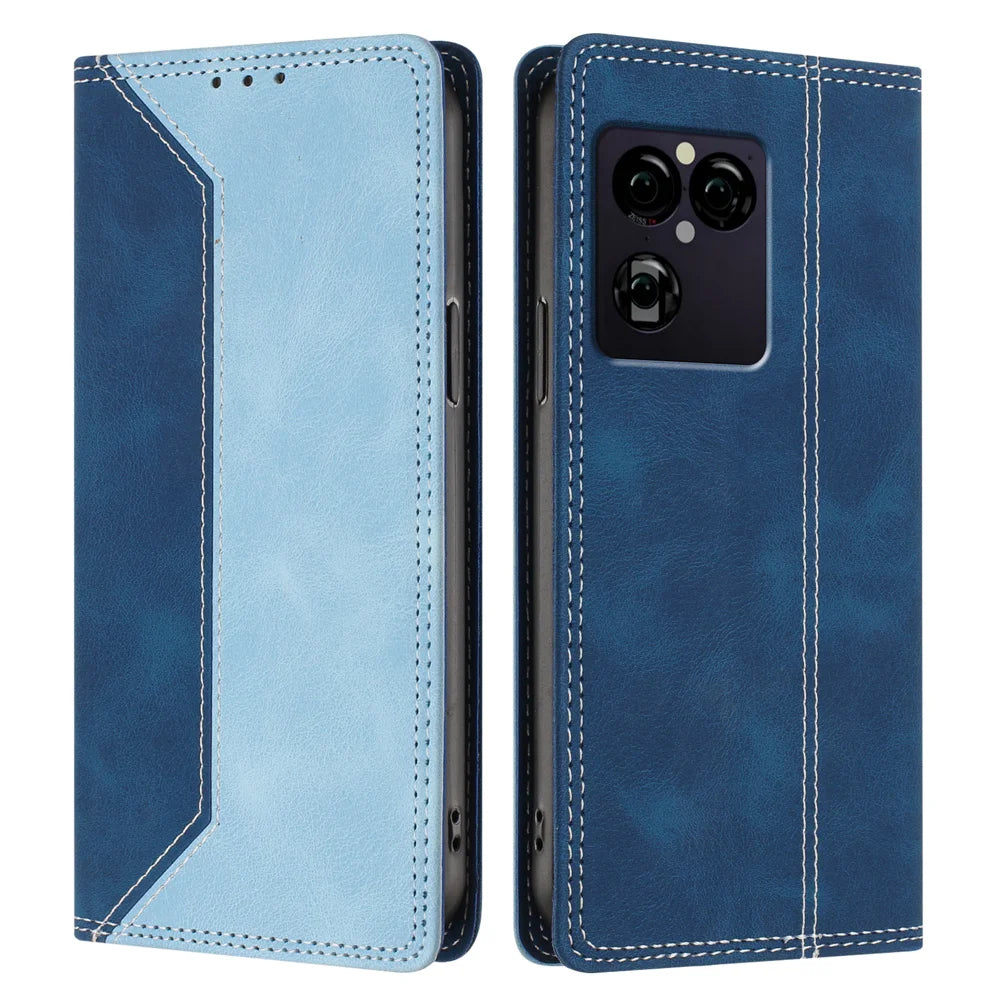 For Sony Xperia 1 VIII Leather Case Skin Touch Color Splicing RFID Blocking Wallet Stand Phone Cover - Dark Blue / Blue - 1