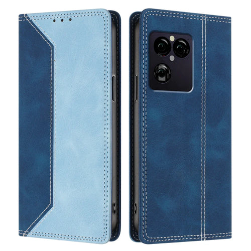 For Sony Xperia 1 VIII Leather Case Skin Touch Color Splicing RFID Blocking Wallet Stand Phone Cover - Dark Blue / Blue - 1