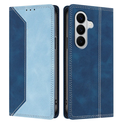 For Samsung Galaxy A27 5G Leather Case Skin Touch Color Splicing RFID Blocking Wallet Stand Phone Cover - Dark Blue / Blue - 1