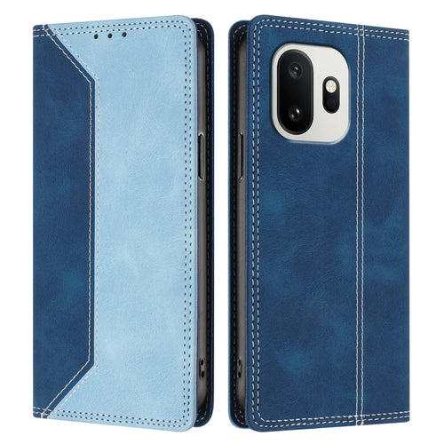 For OnePlus 15T 5G Leather Case Skin Touch Color Splicing RFID Blocking Wallet Stand Phone Cover - Dark Blue / Blue - 1