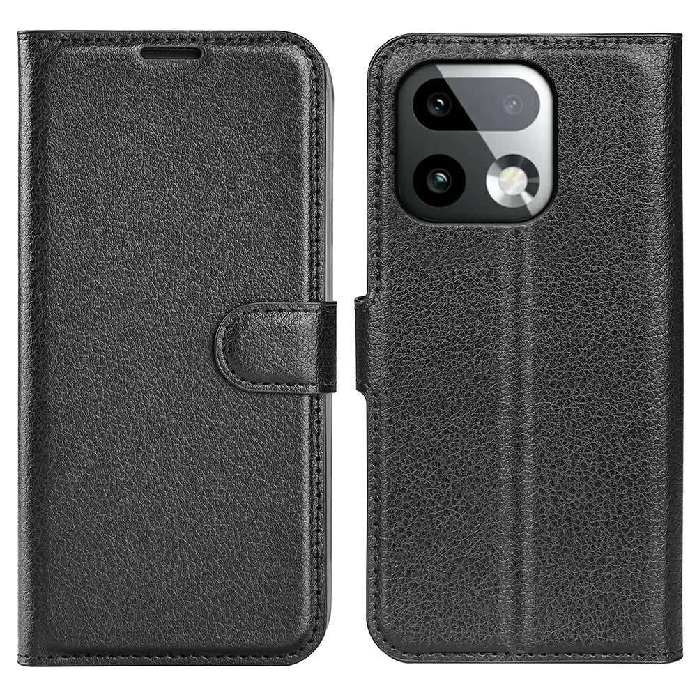 AMORUS For Realme 16 Pro+ 5G Wallet Case Litchi Texture Shockproof Leather Flip Stand Phone Cover - Black - 1