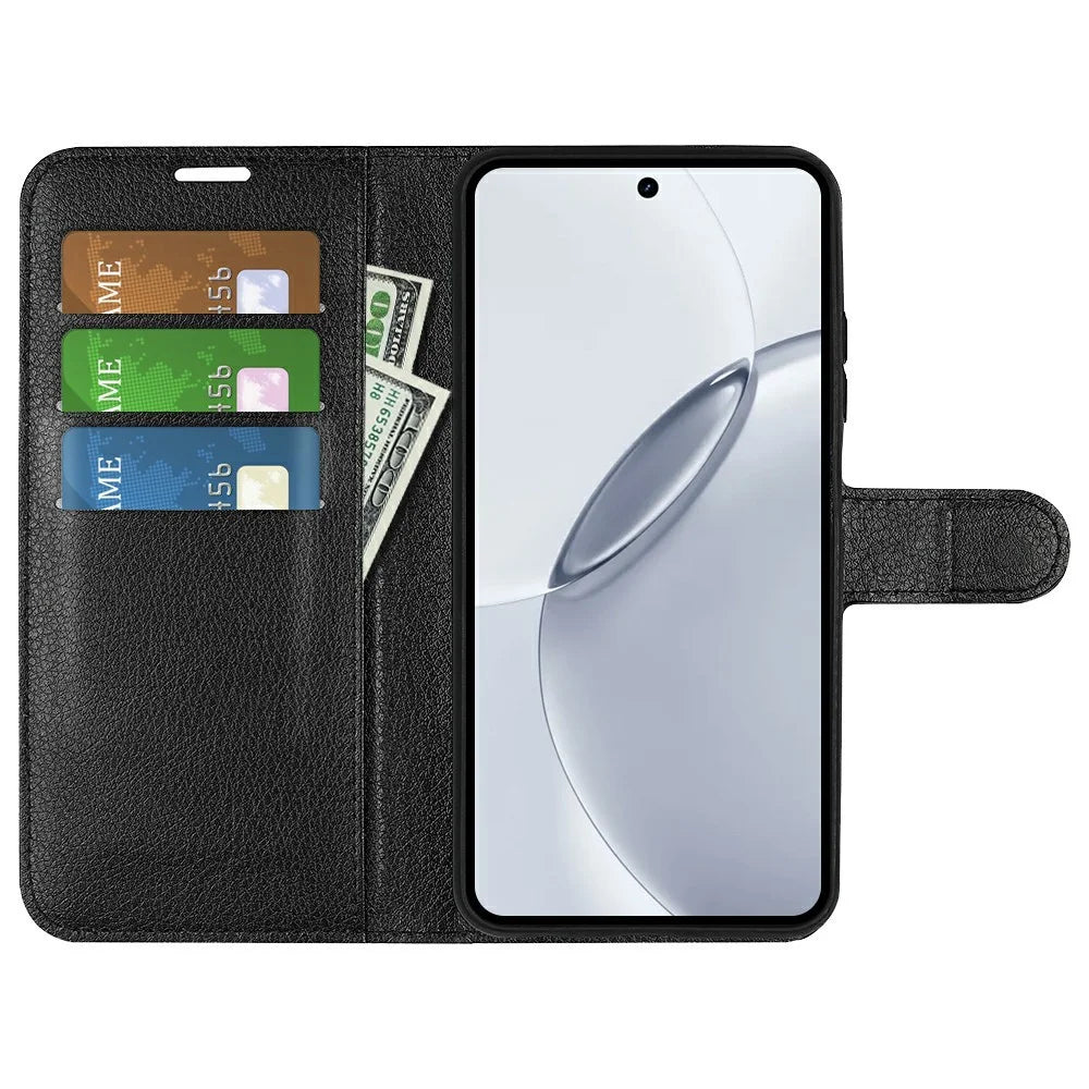 AMORUS For Realme 16 Pro+ 5G Wallet Case Litchi Texture Shockproof Leather Flip Stand Phone Cover - Black - 2