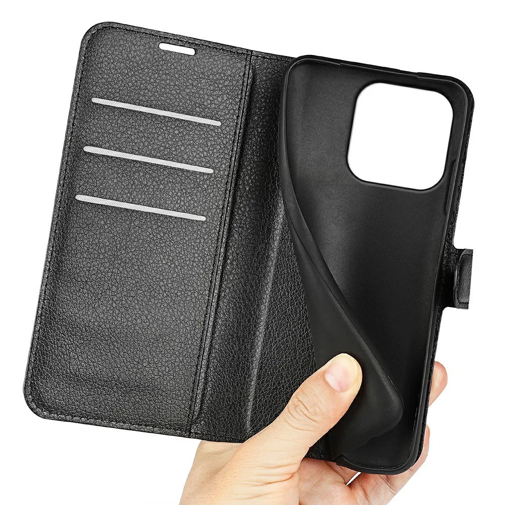 AMORUS For Realme 16 Pro+ 5G Wallet Case Litchi Texture Shockproof Leather Flip Stand Phone Cover - Black - 4