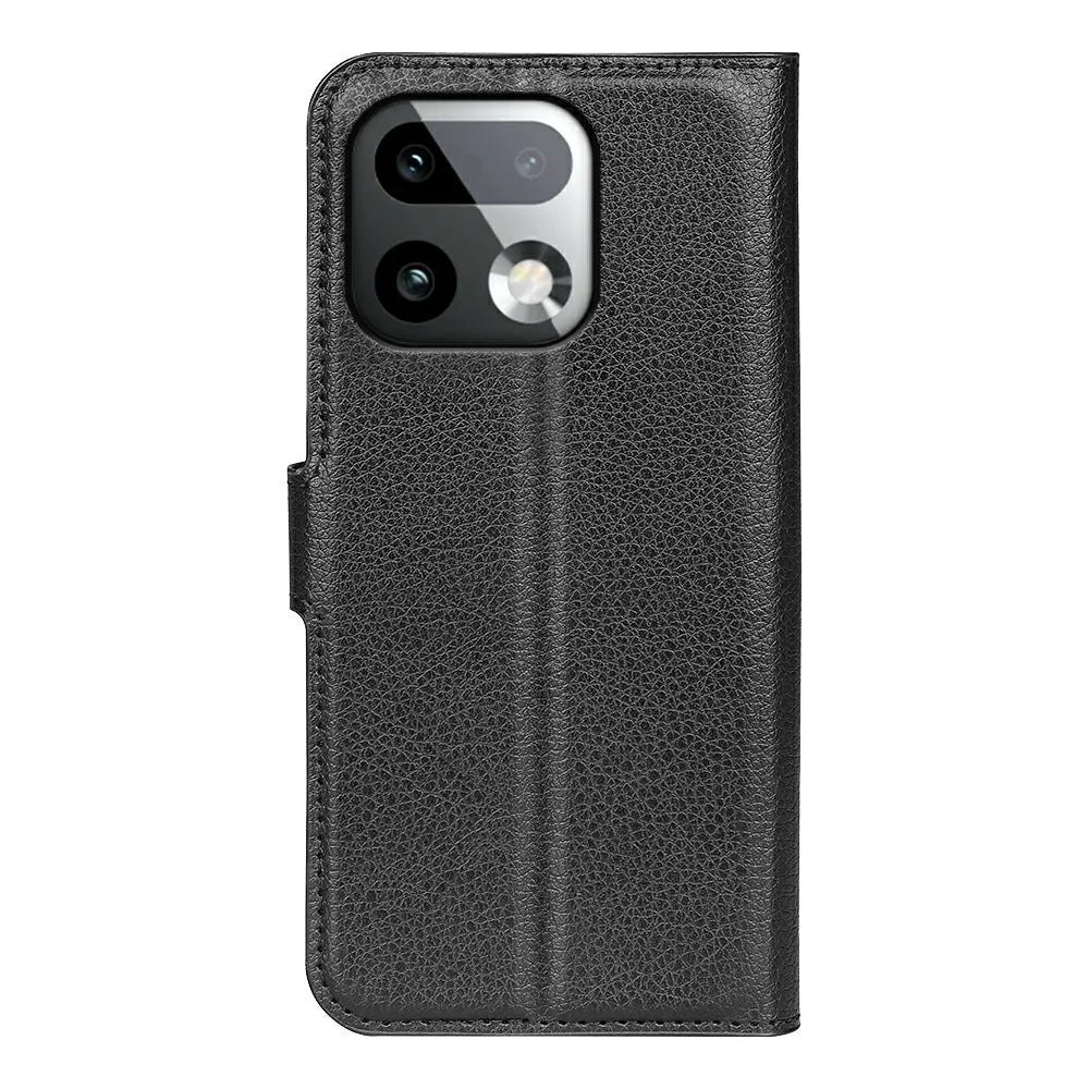 AMORUS For Realme 16 Pro+ 5G Wallet Case Litchi Texture Shockproof Leather Flip Stand Phone Cover - Black - 6